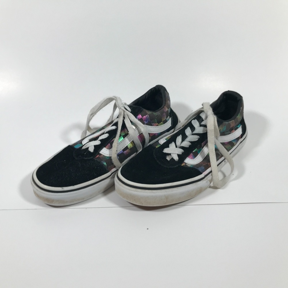 Vans Old Skool Iridescent Rainbow Checkerboard Black Suede Sneakers Kids 5.0